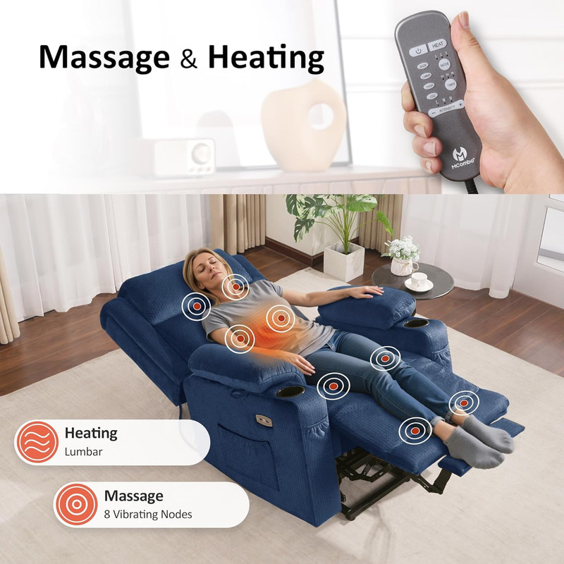 Navy Blue Power Lift Recliner with Massage, Heat & USB for Elderly Comfort gallery
