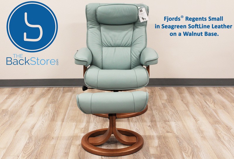 Fjords Regent Small Recliner Chair + Ottoman SL265 Seagreen Leather SL 265 Teak gallery