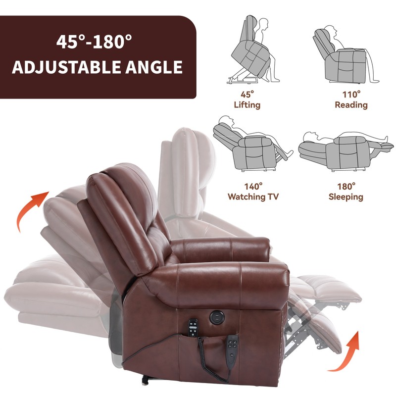 Power Lift Recliner Chair with Heat & Massage, Dual Motor, Genuine Leather, Red gallery