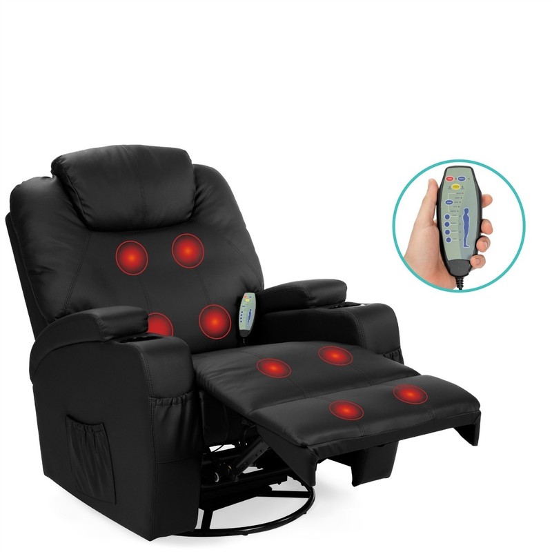 Black Swivel Recliner Massage Chair with Heat 5 Mode Remote Control gallery
