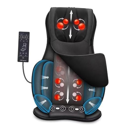 Neck Back Massager with Heat, Full Body Massage Chair Pad, Black and Grey