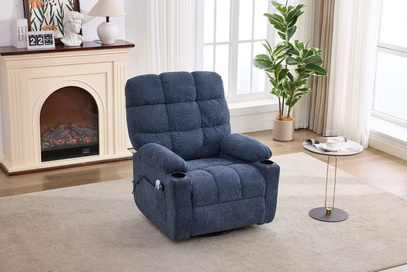 Heat Massage Electric Recliner Chair, Swivel Rocker, 8-Node Vibration, Blue gallery