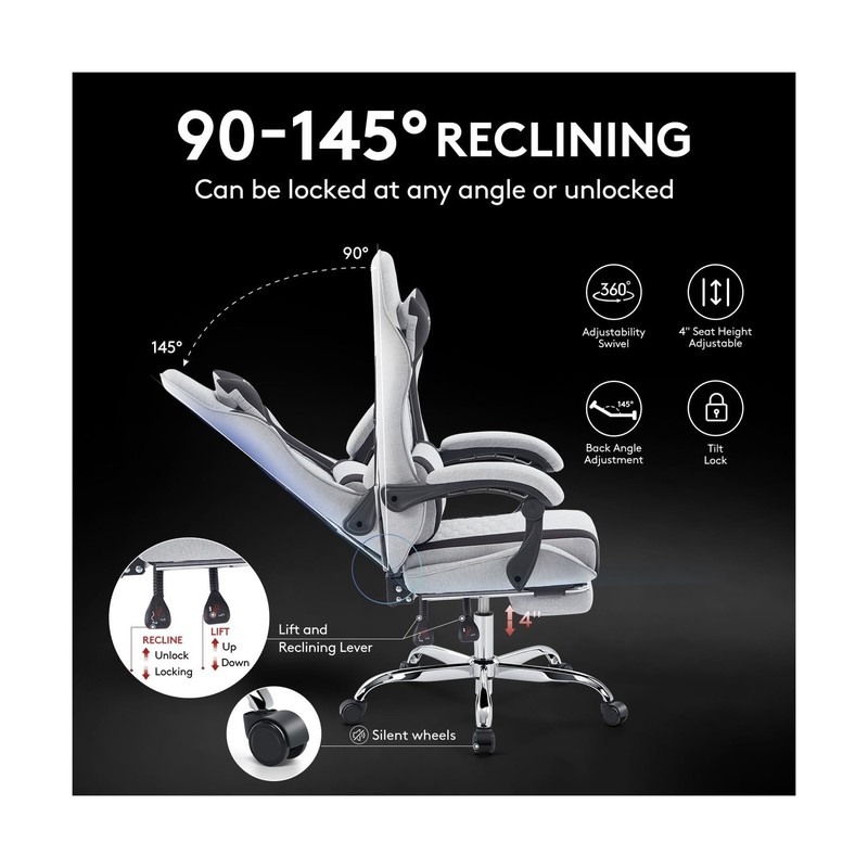 Gaming Chair Breathable Fabric,Computer Office Chair with Footrest,Massage Lu... gallery
