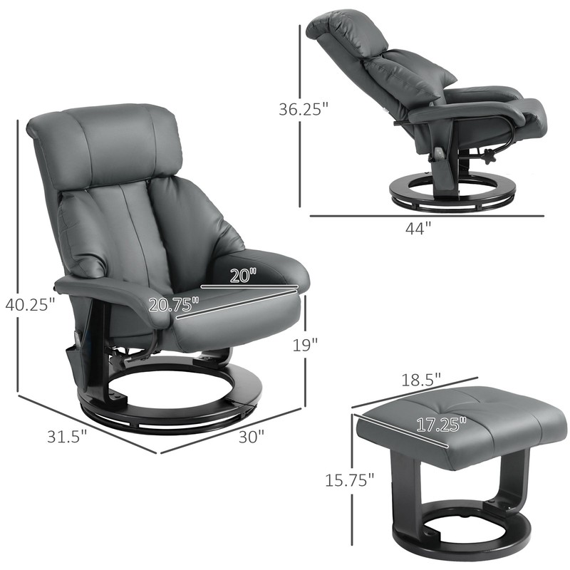 Recliner with Ottoman Footrest Swivel Massage Chair Faux Leather for Living Room gallery