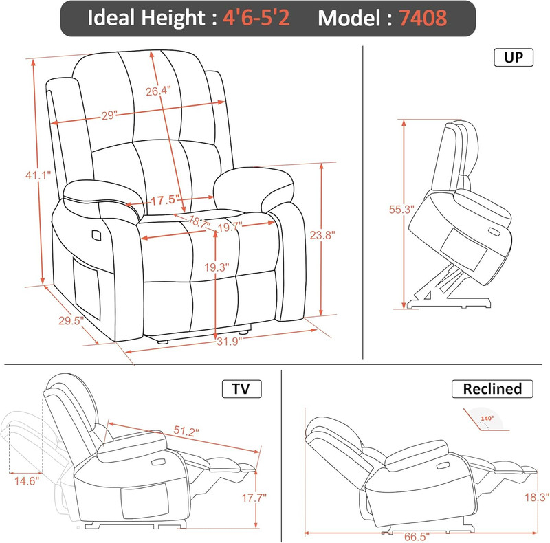 Petite Power Lift Recliner Chair with Massage & Heat - Navy Blue gallery