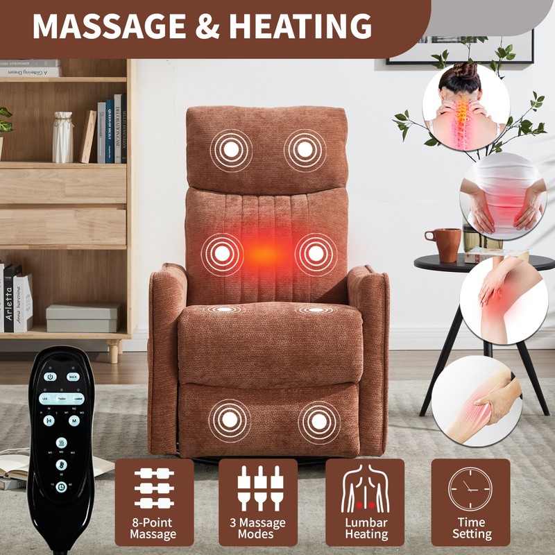 Orange Heat Massage Manual Recliner Chair with Rocker and Swivel gallery