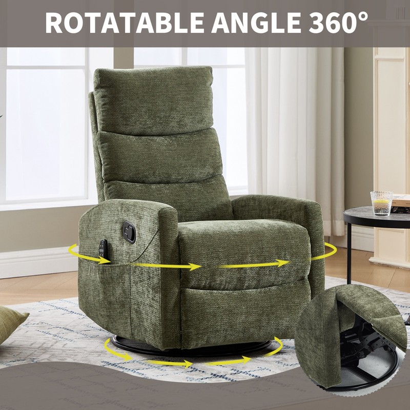 Green Fabric Recliner Chair with Massage, Heat, Rocker & Swivel gallery