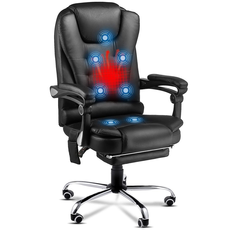 Executive Massage Office Chair with Heat, Reclining Footrest, Black Leather gallery