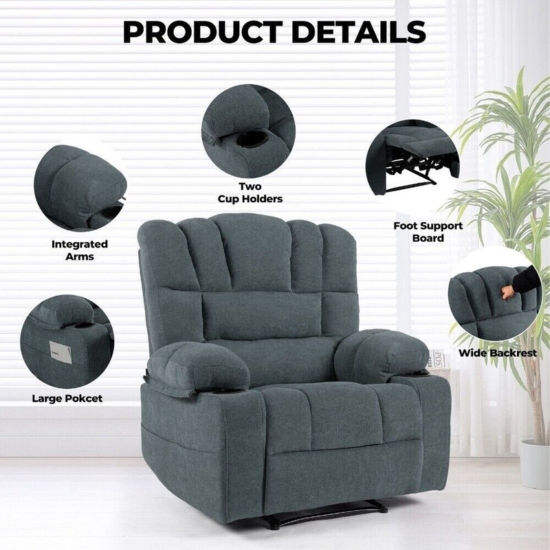 Electeic Massage Recliner Chenille Sofa Chair with Heating Vibration 330lb Load gallery