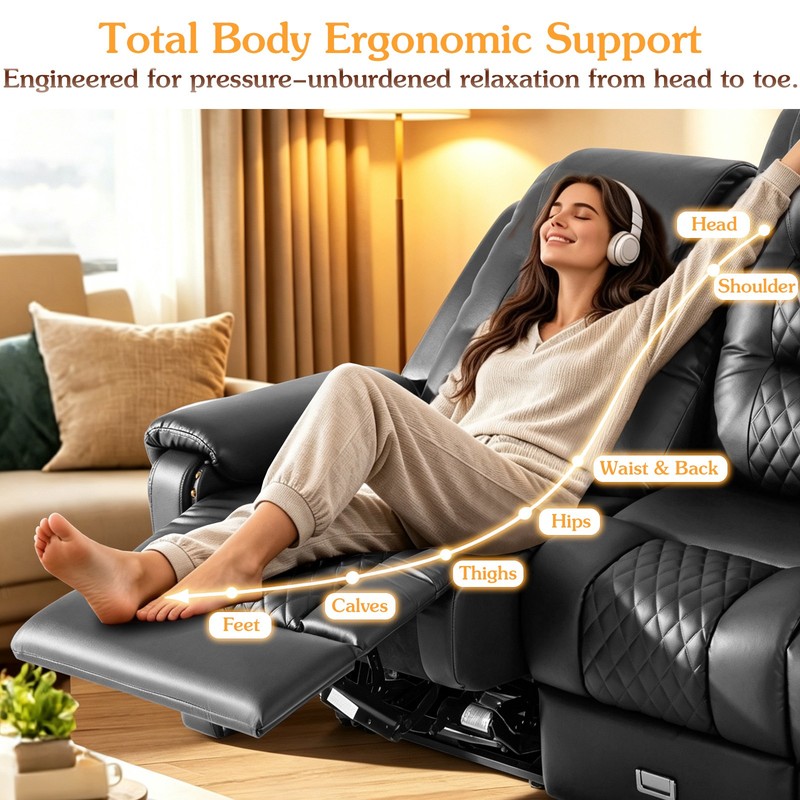 Oversized PU Leather Massage Recliner Chair 3-Seat Sofa Couch w/Drawer,USB Black gallery