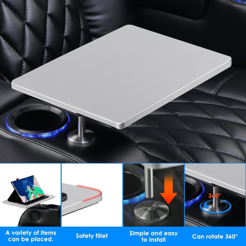 Home Theater Swivel Tray Table WITH CUP HOLDER for Wei lianda Home Theater Grey