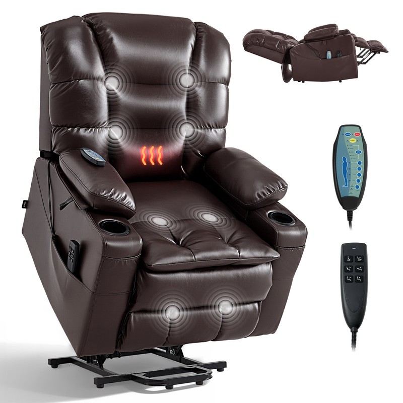 Uimoso Power Lift Recliner PU Leather Chair with Heating Massage Triple-Motor