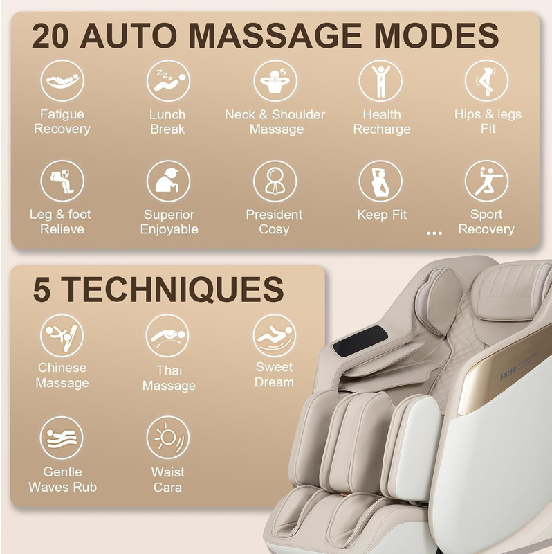 4D Full Body Massage Chair, Zero Gravity, 20 Modes, Bluetooth, Beige gallery