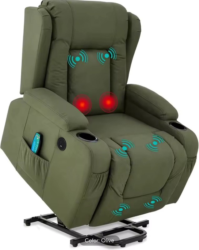 PU Leather Recliner Chair Lift Power Massage Sofa Heat Vibration Heated Leather