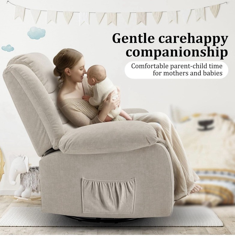Beige Fabric Electric Massage Recliner, Heated Vibration, 360 Swivel, Remote gallery