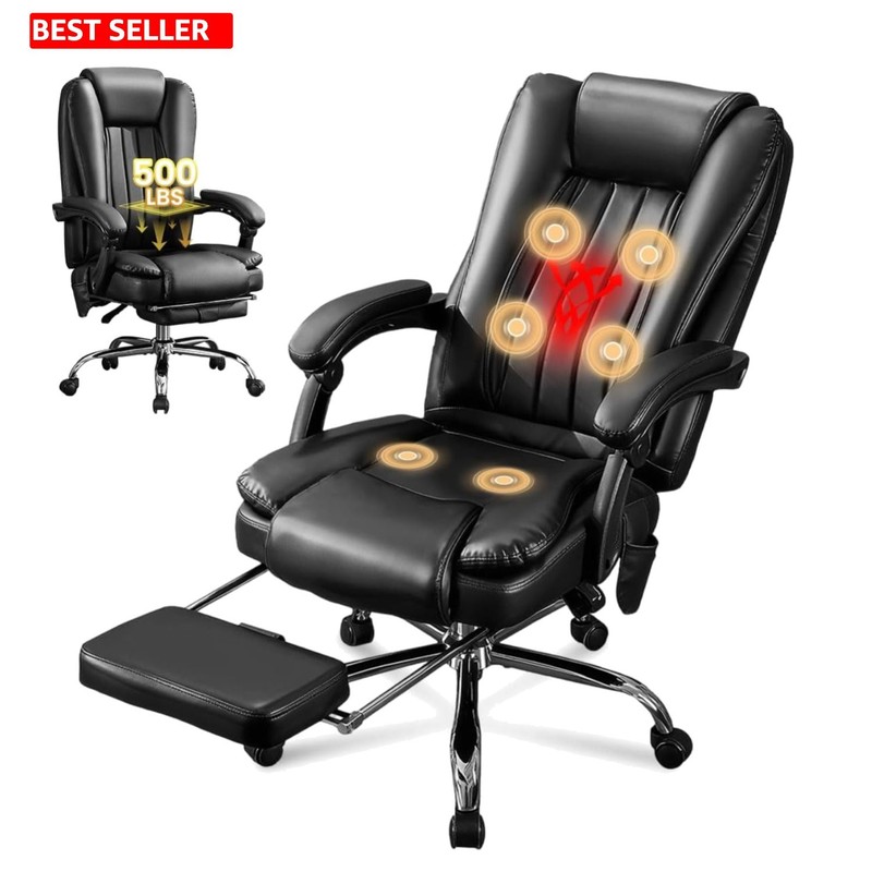 Massage Office Chair with Foot Rest,6 Points Vibration and Heat Ergonomic