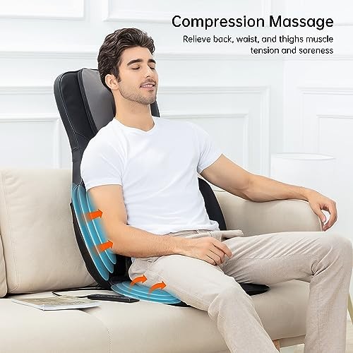 Neck Back Massager with Heat, Full Body Massage Chair Pad, Black and Grey gallery