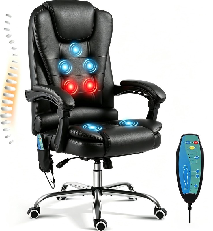 Massage Office Chair with Heat, 7 Point Massage, Reclining Executive Chair Black
