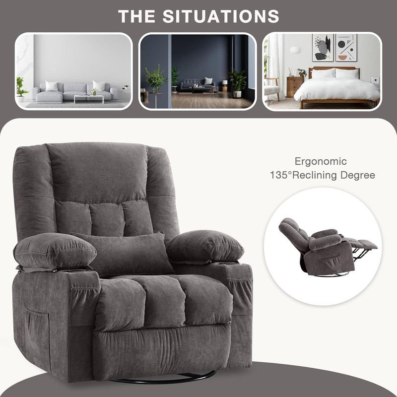 BOSMILLER Massage Swivel Rocker Recliner Chair with Vibration Massage and Heat E gallery