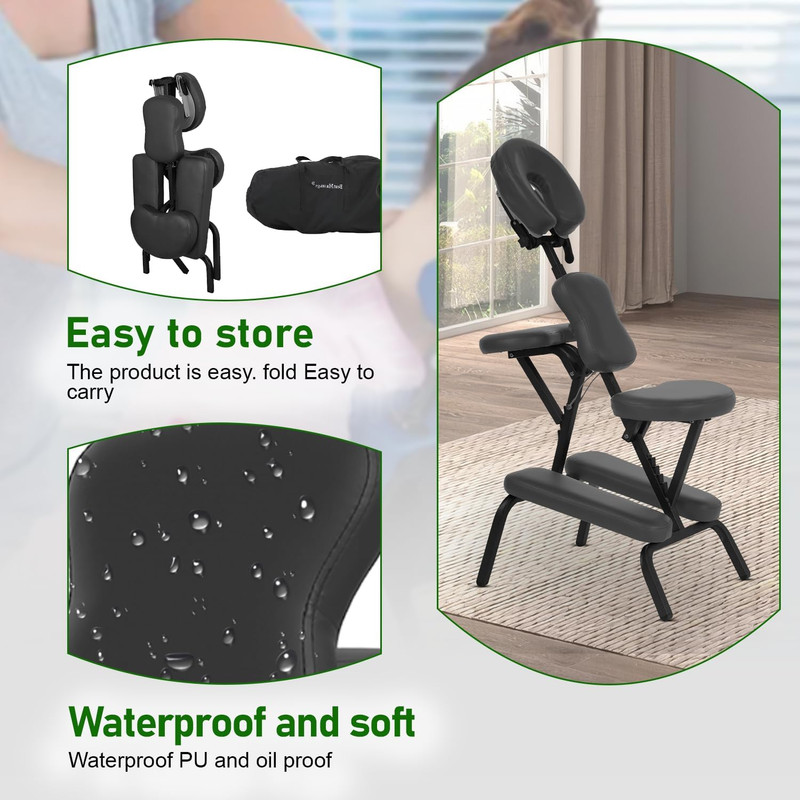 Adjustable Portable Massage & Tattoo Chair with Backpack - Black gallery