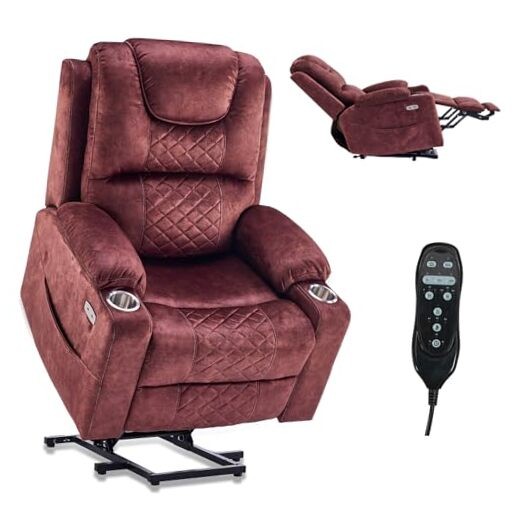 Electric Power Lift Recliner Chair big and tall for Elderly, Oversized Wine Red