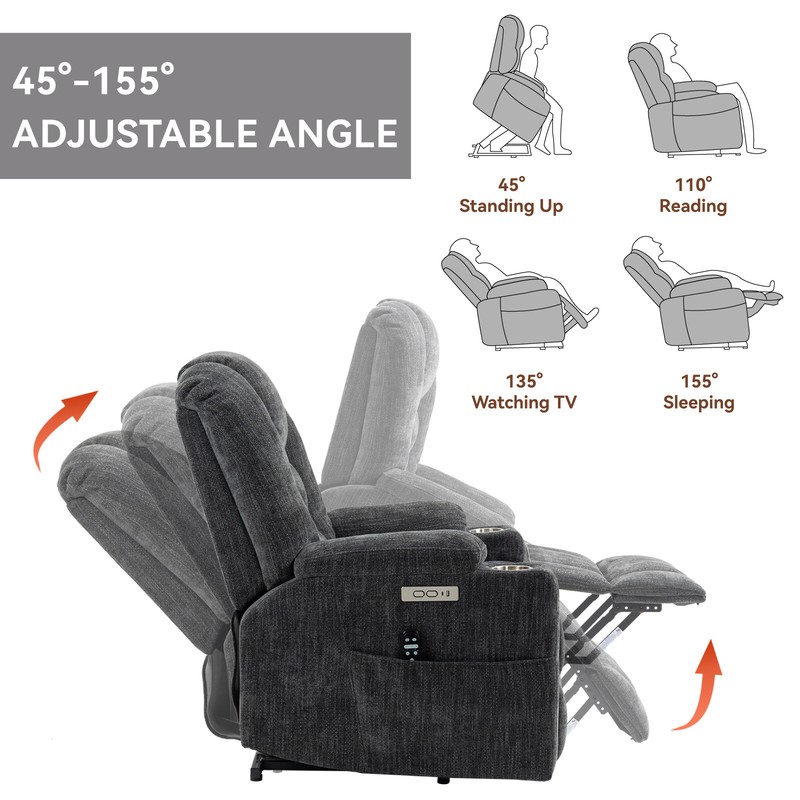 Power Lift Recliner Chair with Massage and Heat for Elderly, 2 Cup Holders, Gray gallery