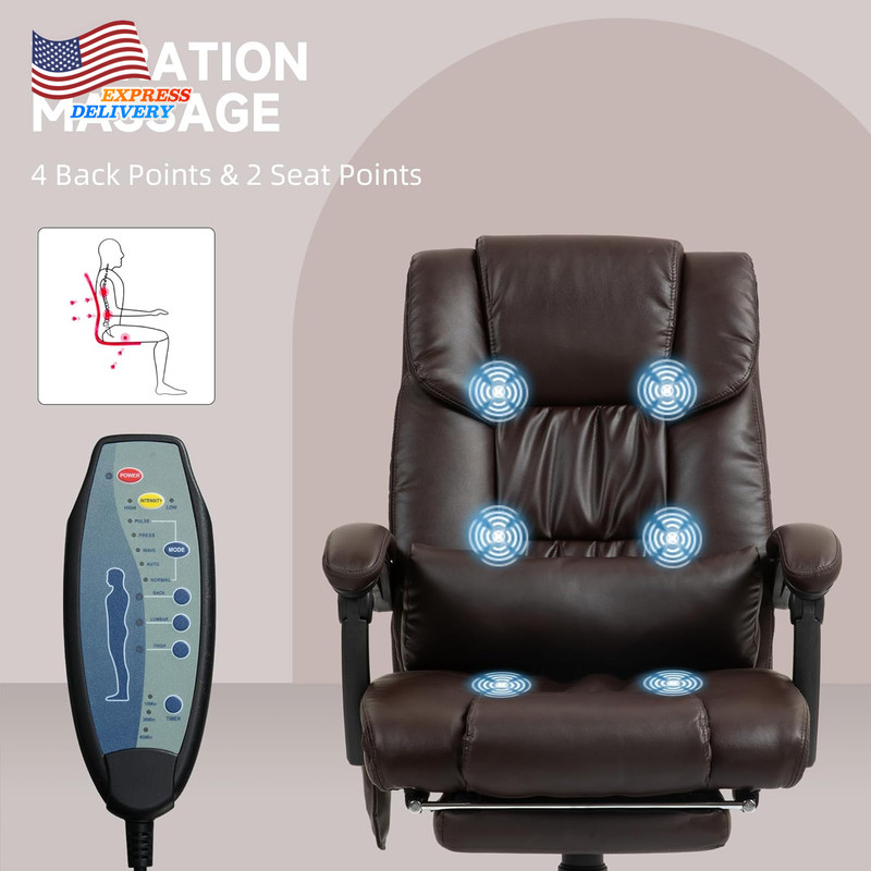 High Back Massage Office Chair with 6 Vibration Point PU Leather Reclining Chair gallery