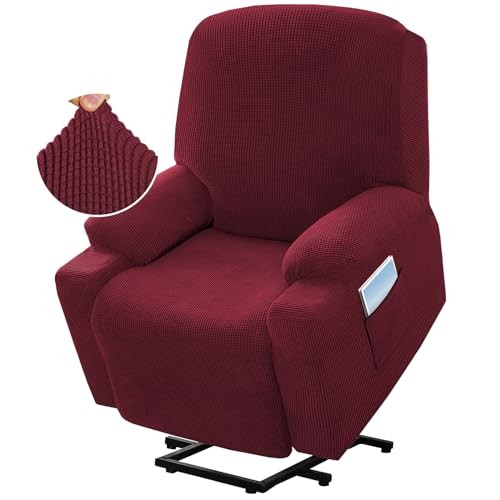 High Stretch Recliner Slipcover with Side Pocket Electric Power Lift Burgundy gallery