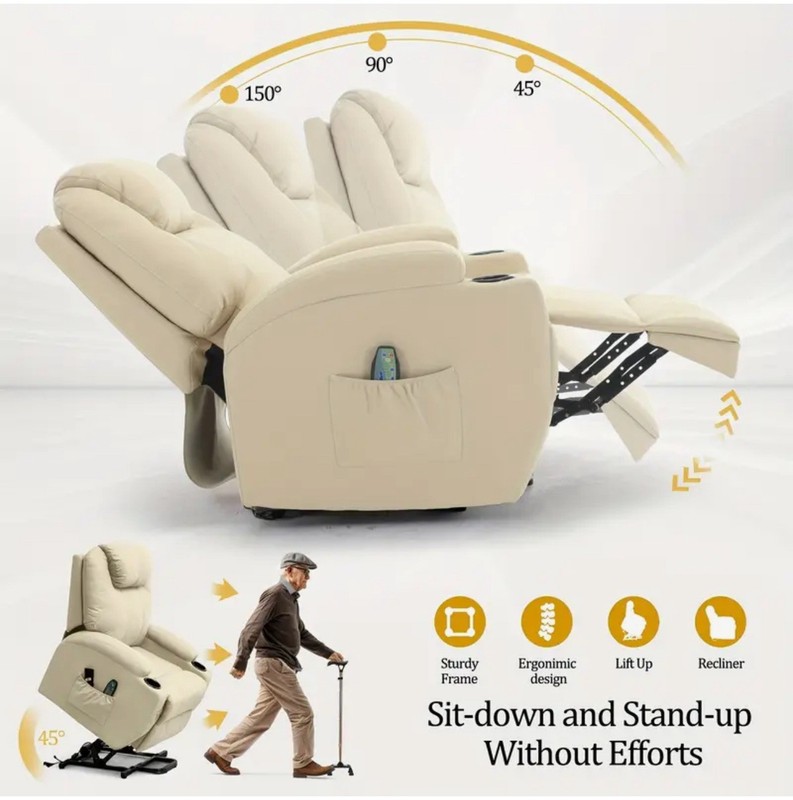 PU Leather Recliner Chair Lift Power Massage Sofa Heat Vibration Heated Leather gallery