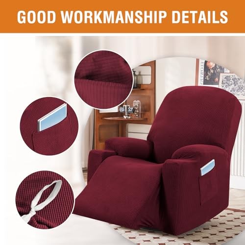 High Stretch Recliner Slipcover with Side Pocket Electric Power Lift Burgundy gallery