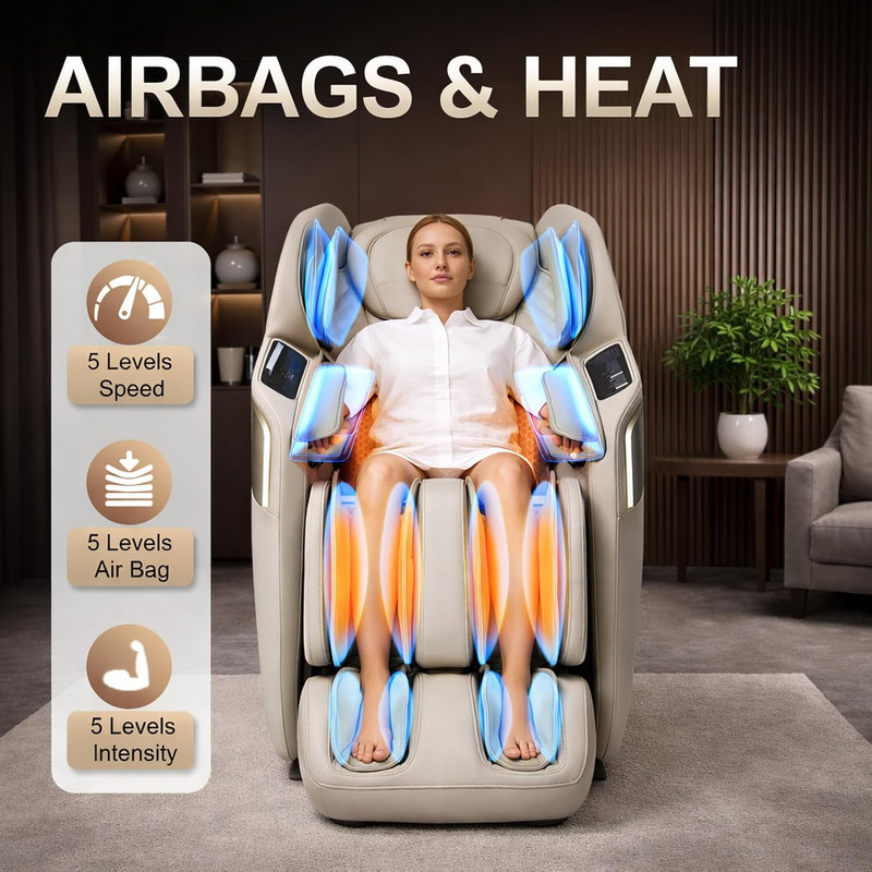 4D Full Body Massage Chair, Zero Gravity, 20 Modes, Bluetooth, Beige gallery