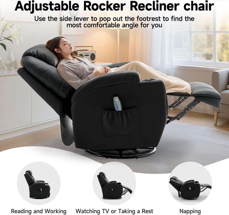 Recliner Chair, Rocking Chair with Massage and Heat, 360° Swivel Recliner Chairs gallery