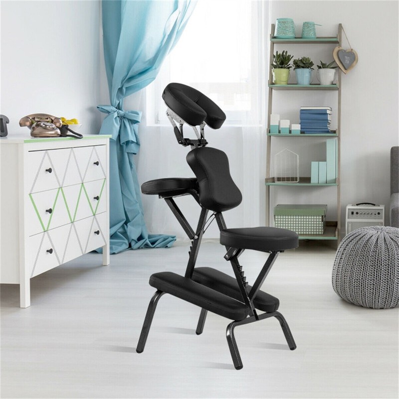 Portable Massage Chair PU Leather Black 19" x 30" x 45" 21 lbs gallery