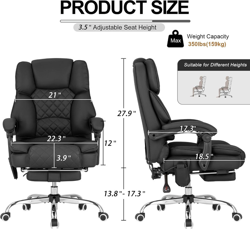 Kneading Massage Office Chair with Heated,90-135° Reclining Executive Office Cha gallery