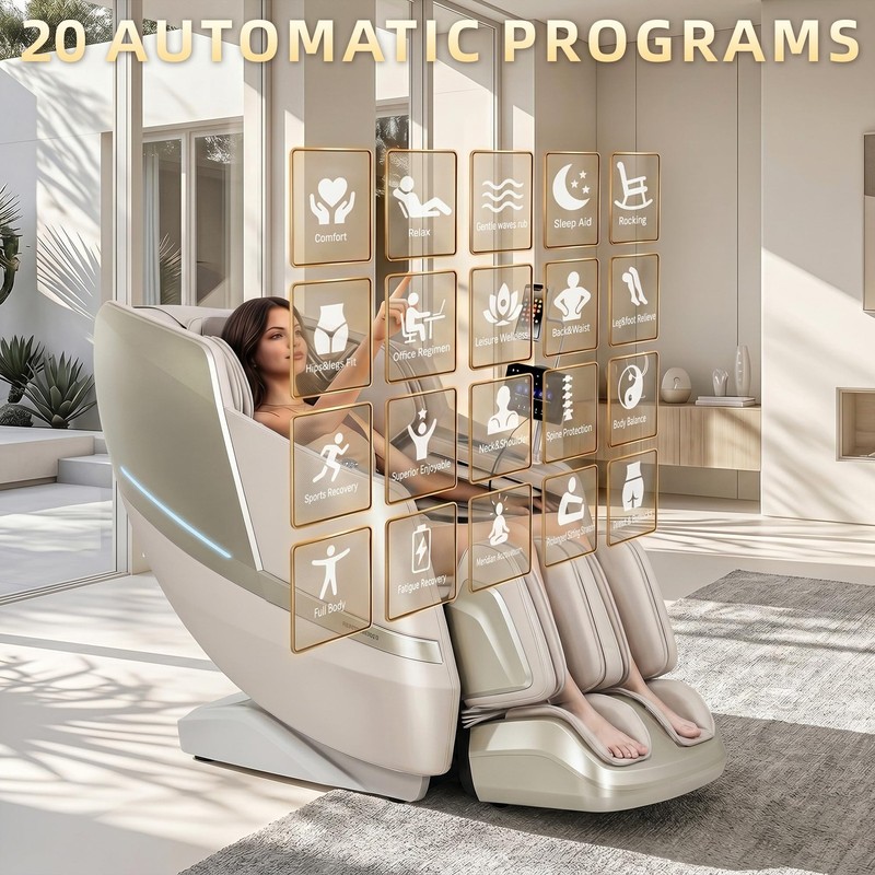 Reexinfty 4D Zero Gravity Full Body Massage Chair 20 Auto Programs Beige gallery