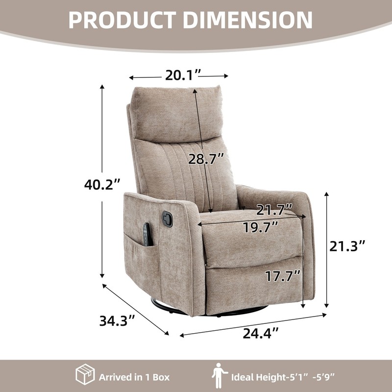 Khaki Heat Massage Manual Recliner Chair with Rocker and Swivel in Fabric gallery