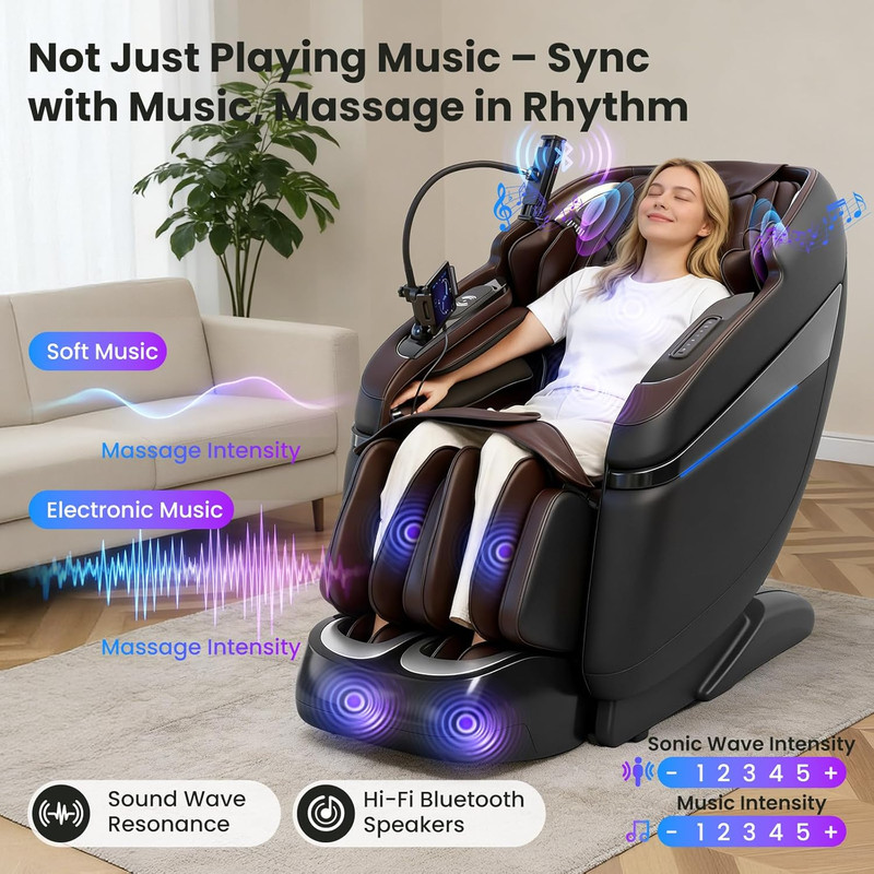 4D Shiatsu Massage Chair with Bluetooth, Zero Gravity & Knee Heating - G9 Black gallery