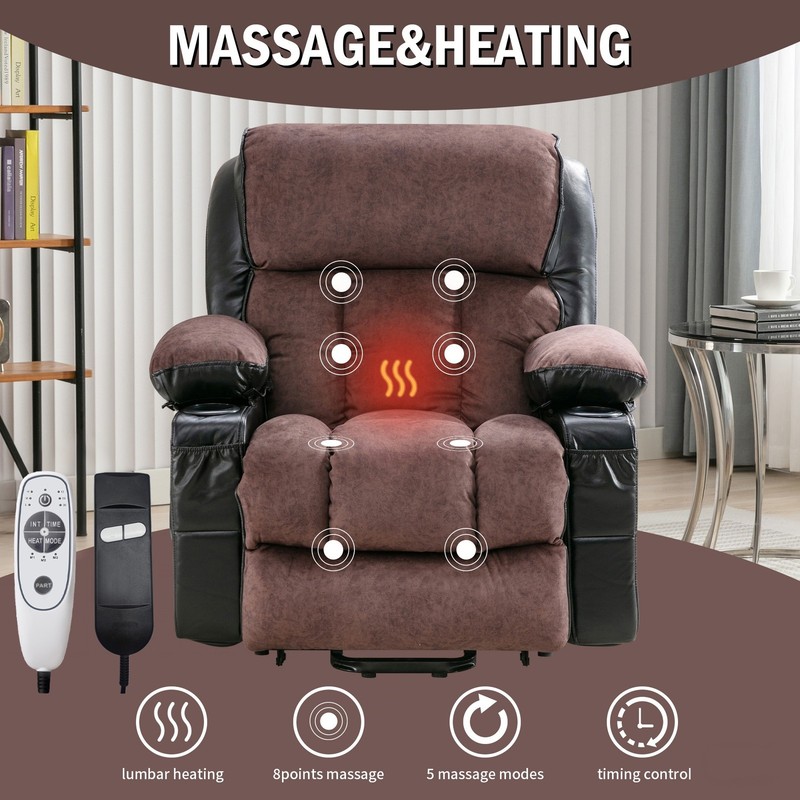 350 lbs Power Lift Recliner Massage Chair with Heat & Function for Elderly Brown gallery