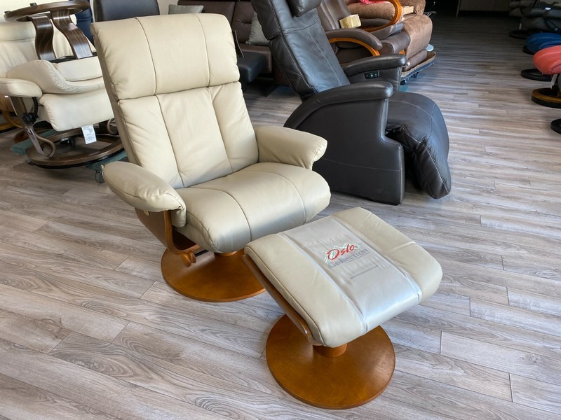 Mac Motion Norway Recliner Chair and Ottoman Khaki Top Grain Leather 39-103