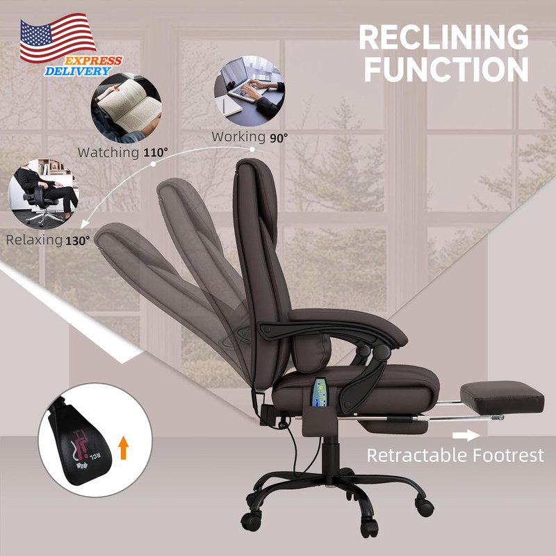 High Back Massage Office Chair with 6 Vibration Point PU Leather Reclining Chair gallery