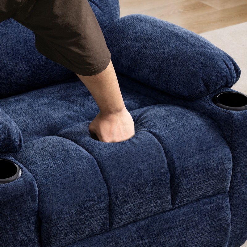 Heat Massage Electric Recliner Chair, Swivel Rocker, 8-Node Vibration, Blue gallery