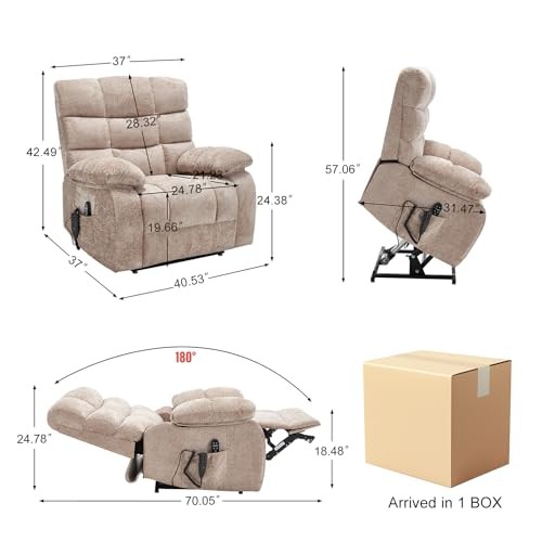 Oversized Power Lift Recliner Chair for Elderly, Dual Motor Lay Flat Beige gallery