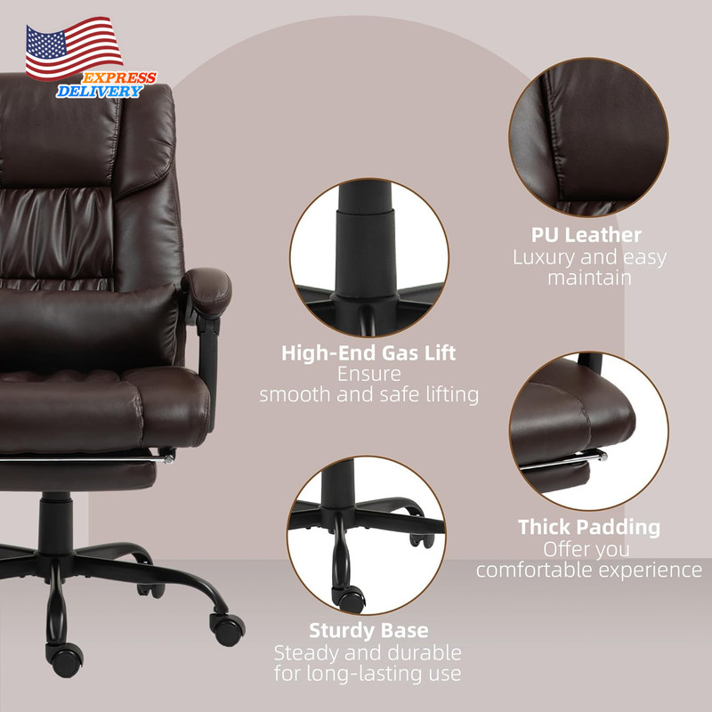 High Back Massage Office Chair with 6 Vibration Point PU Leather Reclining Chair gallery