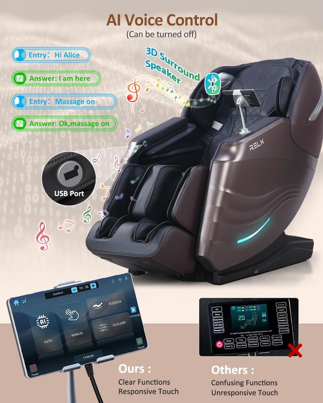 RELX Massage Chair Full Body with Scan, Zero Gravity, Large, Brown gallery