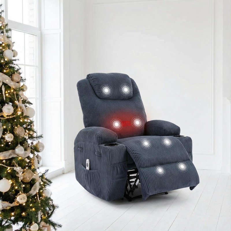 Heated Electric Recliner Chair, 135° Adjustable Corduroy Massage Chair Blue gallery