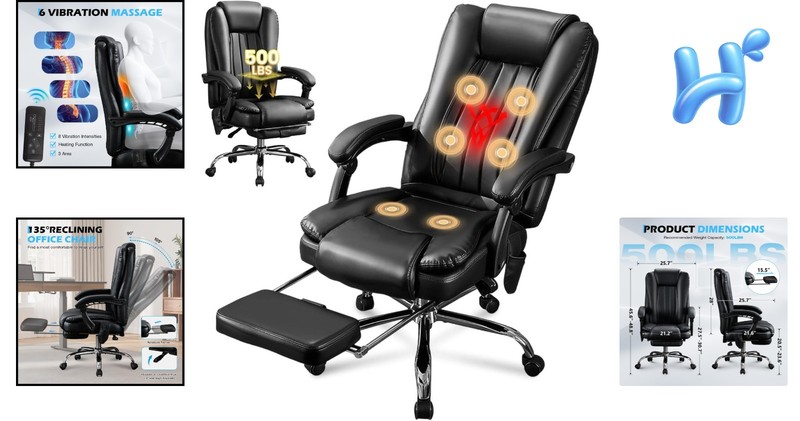 Massage Office Chair with Foot Rest,6 Points Vibration and Heat Ergonomic gallery