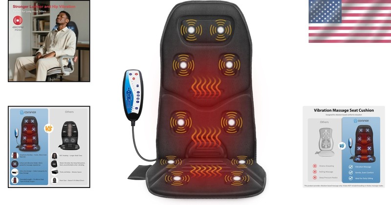 Heated Massage Chair Pad with 10 Vibrating Motors - Perfect for Home or Office gallery