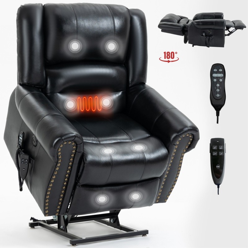 Power Lift Recliner w/Heat & Massage, Dual Motor, 350LBS, Faux Leather