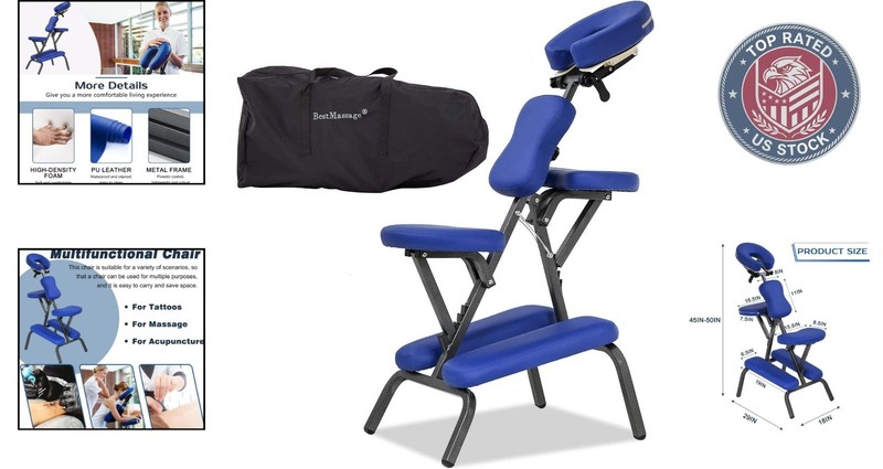 Portable Massage Chair with Adjustable Cradle & High-Density Foam - Blue gallery