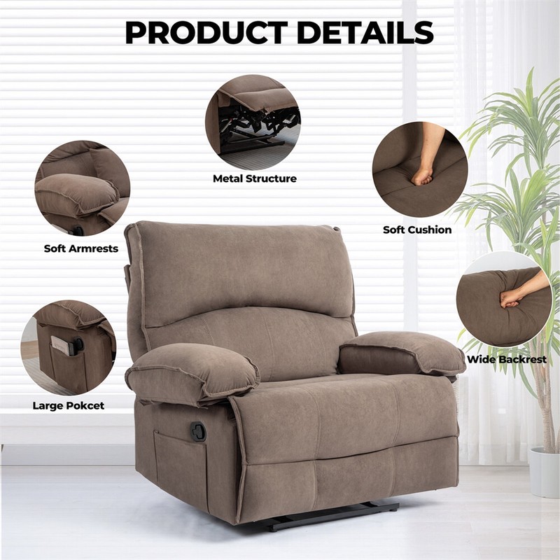27.5" Oversized Manual Recliner Chair Sofa with Heating Vibration Capacity 350lb gallery
